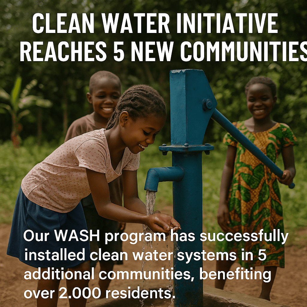Children using new water pump in rural Sierra Leone
